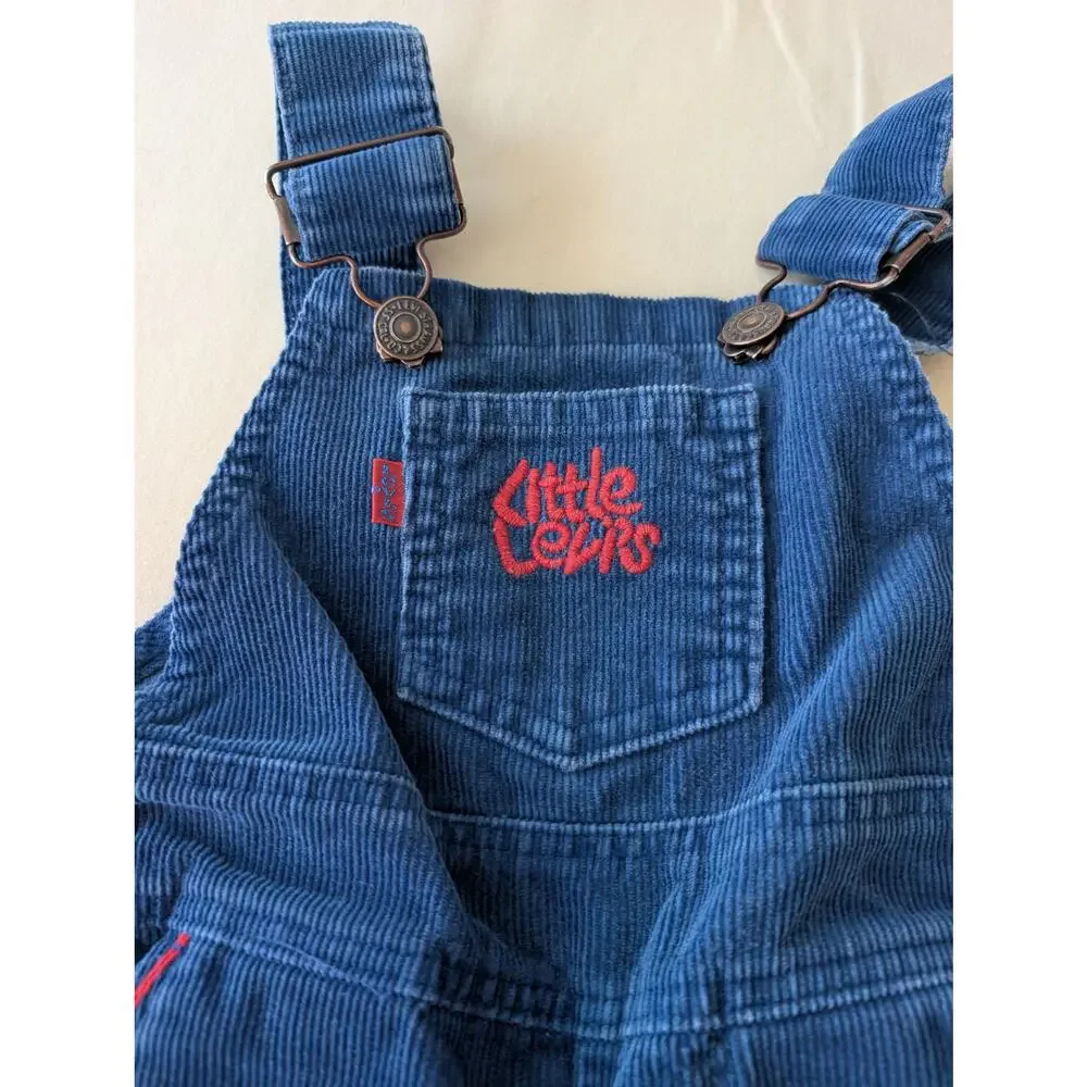 Vintage Little Levi's Corduroy Overalls Blue Made in USA Unisex 2T Western Retro - Picture 5 of 6